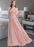 Sam A-Line V-neck Floor-Length Chiffon Bridesmaid Dress With Ruffle UKP0013174