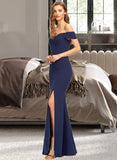 Maci Trumpet/Mermaid Off-the-Shoulder Floor-Length Stretch Crepe Bridesmaid Dress With Split Front UKP0013175