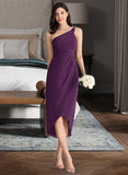 Teagan Sheath/Column One-Shoulder Asymmetrical Chiffon Bridesmaid Dress With Ruffle UKP0013176