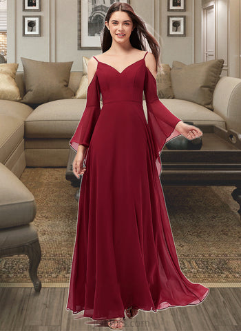 Vivian A-line V-Neck Floor-Length Chiffon Bridesmaid Dress UKP0013178