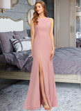 Zara Sheath/Column Scoop Neck Floor-Length Chiffon Bridesmaid Dress With Split Front UKP0013179