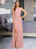 Zara Sheath/Column Scoop Neck Floor-Length Chiffon Bridesmaid Dress With Split Front UKP0013179