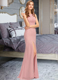 Zara Sheath/Column Scoop Neck Floor-Length Chiffon Bridesmaid Dress With Split Front UKP0013179