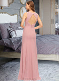 Zara Sheath/Column Scoop Neck Floor-Length Chiffon Bridesmaid Dress With Split Front UKP0013179