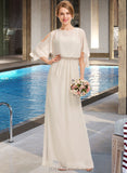 Lesley Sheath/Column Scoop Neck Floor-Length Chiffon Bridesmaid Dress With Cascading Ruffles UKP0013180