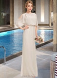 Lesley Sheath/Column Scoop Neck Floor-Length Chiffon Bridesmaid Dress With Cascading Ruffles UKP0013180