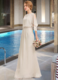 Lesley Sheath/Column Scoop Neck Floor-Length Chiffon Bridesmaid Dress With Cascading Ruffles UKP0013180