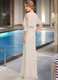 Lesley Sheath/Column Scoop Neck Floor-Length Chiffon Bridesmaid Dress With Cascading Ruffles UKP0013180