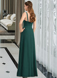 Baylee A-Line V-neck Floor-Length Chiffon Bridesmaid Dress With Ruffle Bow(s) Split Front UKP0013181