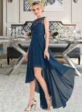 Erin A-Line Scoop Neck Asymmetrical Chiffon Lace Bridesmaid Dress UKP0013182