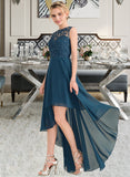 Erin A-Line Scoop Neck Asymmetrical Chiffon Lace Bridesmaid Dress UKP0013182