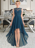 Erin A-Line Scoop Neck Asymmetrical Chiffon Lace Bridesmaid Dress UKP0013182