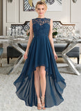 Erin A-Line Scoop Neck Asymmetrical Chiffon Lace Bridesmaid Dress UKP0013182