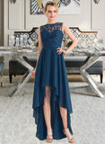 Erin A-Line Scoop Neck Asymmetrical Chiffon Lace Bridesmaid Dress UKP0013182