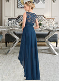 Erin A-Line Scoop Neck Asymmetrical Chiffon Lace Bridesmaid Dress UKP0013182