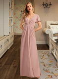 Meadow A-Line V-neck Floor-Length Bridesmaid Dress With Ruffle UKP0013183