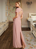 Meadow A-Line V-neck Floor-Length Bridesmaid Dress With Ruffle UKP0013183