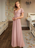 Meadow A-Line V-neck Floor-Length Bridesmaid Dress With Ruffle UKP0013183