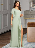 Dixie A-Line One-Shoulder Floor-Length Bridesmaid Dress With Ruffle Split Front UKP0013185