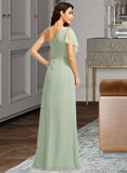 Dixie A-Line One-Shoulder Floor-Length Bridesmaid Dress With Ruffle Split Front UKP0013185