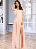 Heather A-Line Square Neckline Floor-Length Bridesmaid Dress With Split Front UKP0013186