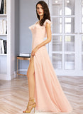 Heather A-Line Square Neckline Floor-Length Bridesmaid Dress With Split Front UKP0013186