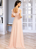 Heather A-Line Square Neckline Floor-Length Bridesmaid Dress With Split Front UKP0013186