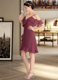 Selena A-Line V-neck Knee-Length Chiffon Bridesmaid Dress With Cascading Ruffles UKP0013188