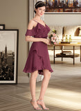 Selena A-Line V-neck Knee-Length Chiffon Bridesmaid Dress With Cascading Ruffles UKP0013188