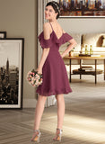 Selena A-Line V-neck Knee-Length Chiffon Bridesmaid Dress With Cascading Ruffles UKP0013188