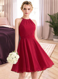 Holly A-Line Scoop Neck Knee-Length Chiffon Bridesmaid Dress With Ruffle Bow(s) UKP0013189