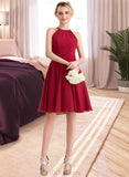 Holly A-Line Scoop Neck Knee-Length Chiffon Bridesmaid Dress With Ruffle Bow(s) UKP0013189