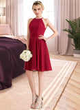 Holly A-Line Scoop Neck Knee-Length Chiffon Bridesmaid Dress With Ruffle Bow(s) UKP0013189