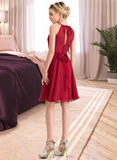 Holly A-Line Scoop Neck Knee-Length Chiffon Bridesmaid Dress With Ruffle Bow(s) UKP0013189