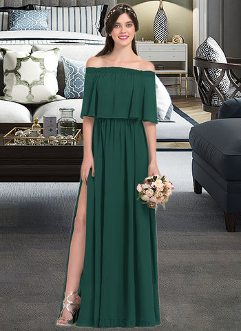 Ida A-Line Off-the-Shoulder Floor-Length Chiffon Bridesmaid Dress With Split Front UKP0013192