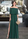 Ida A-Line Off-the-Shoulder Floor-Length Chiffon Bridesmaid Dress With Split Front UKP0013192