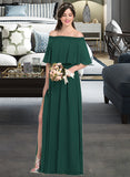 Ida A-Line Off-the-Shoulder Floor-Length Chiffon Bridesmaid Dress With Split Front UKP0013192