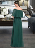 Ida A-Line Off-the-Shoulder Floor-Length Chiffon Bridesmaid Dress With Split Front UKP0013192