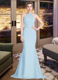 Lacey Trumpet/Mermaid Scoop Neck Sweep Train Chiffon Tulle Bridesmaid Dress With Ruffle UKP0013194