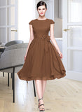 Alexus Chiffon Knee-length Bridesmaid Dress with Cap Sleeves And Sashes UKP0013195