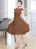 Alexus Chiffon Knee-length Bridesmaid Dress with Cap Sleeves And Sashes UKP0013195