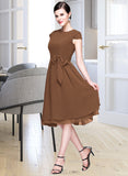 Alexus Chiffon Knee-length Bridesmaid Dress with Cap Sleeves And Sashes UKP0013195