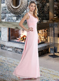 Uerica Empire V-Neck Floor-Length Chiffon Bridesmaid Dress With Ruffle UKP0013196