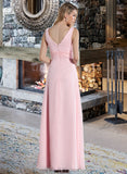 Uerica Empire V-Neck Floor-Length Chiffon Bridesmaid Dress With Ruffle UKP0013196