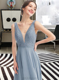 Kaylee A-Line V-neck Floor-Length Bridesmaid Dress UKP0013199