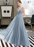 Kaylee A-Line V-neck Floor-Length Bridesmaid Dress UKP0013199