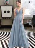 Kaylee A-Line V-neck Floor-Length Bridesmaid Dress UKP0013199