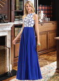 Alexis A-Line Scoop Neck Floor-Length Chiffon Lace Bridesmaid Dress UKP0013201