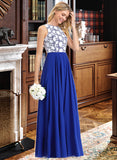 Alexis A-Line Scoop Neck Floor-Length Chiffon Lace Bridesmaid Dress UKP0013201