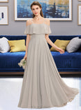 Kassandra A-Line Off-the-Shoulder Floor-Length Chiffon Bridesmaid Dress UKP0013202